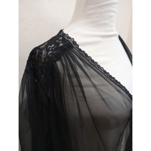 Vintage Barbizon Black Sheer Nylon & Lace Peignoir Robe - M / L - Picture 5 of 6